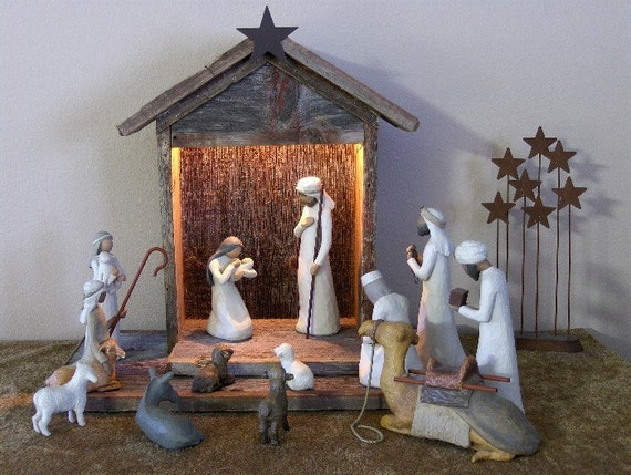 Handmade Creche Stable Manger for Willow Tree Nativity