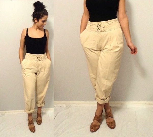Belted Khaki Harem Pants L
