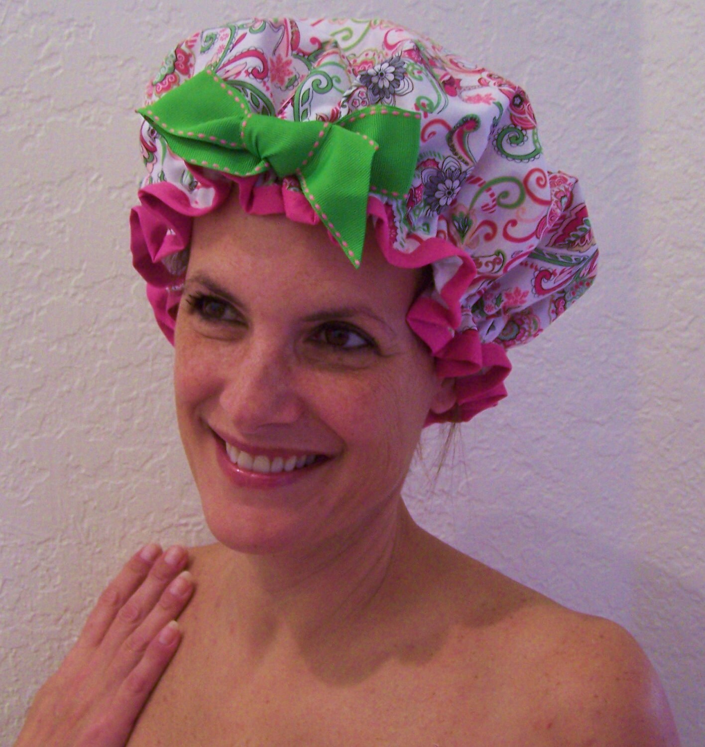 woman in shower cap