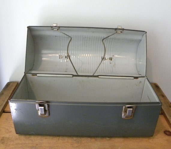 Vintage Gun Metal Work Lunch Box Pail with Leather strap