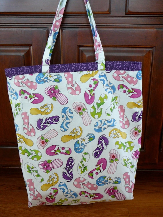 Summer Tote Bag with Flip Flops Sunshine Resort Fabric in