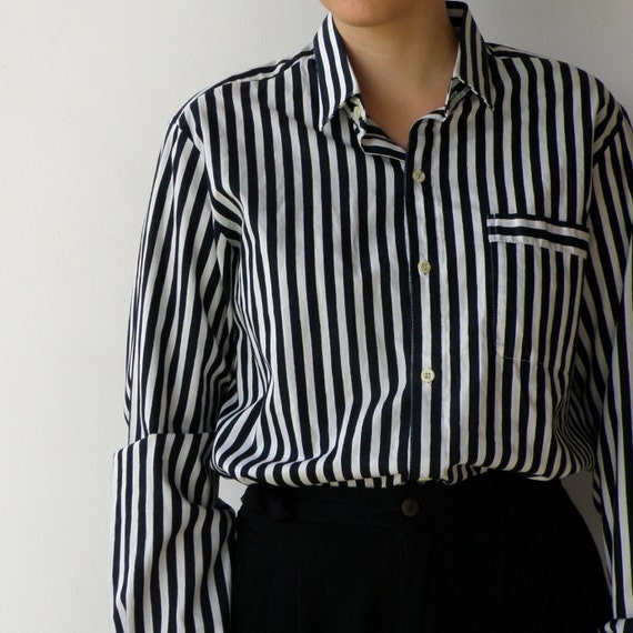 Vintage Parisian Chic Black & White Striped Blouse