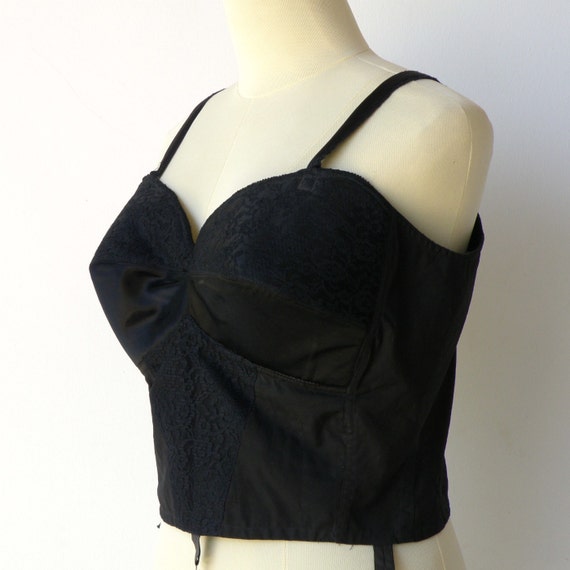 Vintage 1940s Black Lace and Satin Bullet Corset Bra