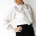 Vintage White Lacey Tuxedo Blouse / Size L