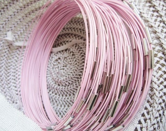 NEW NEW NEW 5pcs 18 inch 1mm light pink stainless steel necklace cords/wires with stainless steel magnet clasps