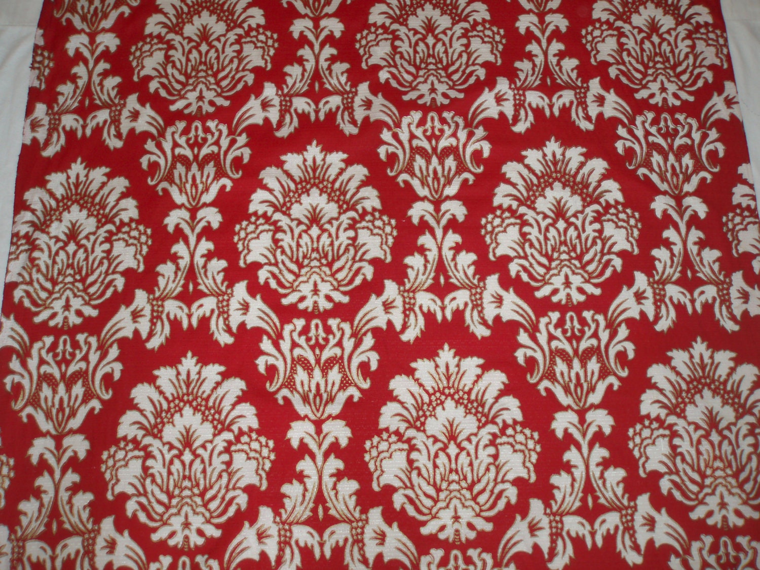 Items similar to vintage fabric..red damask style print on Etsy