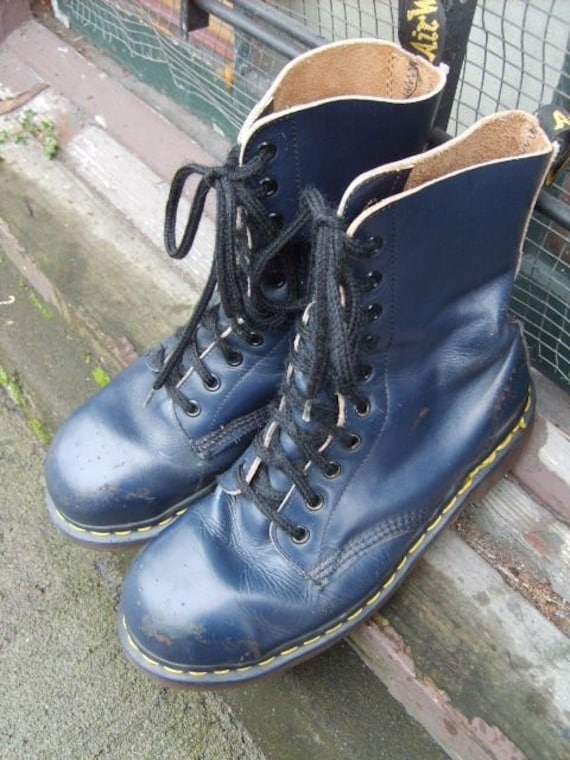 DISTRESSED Blue Leather Steel Toe DOC MARTENS by sugarshackvintage