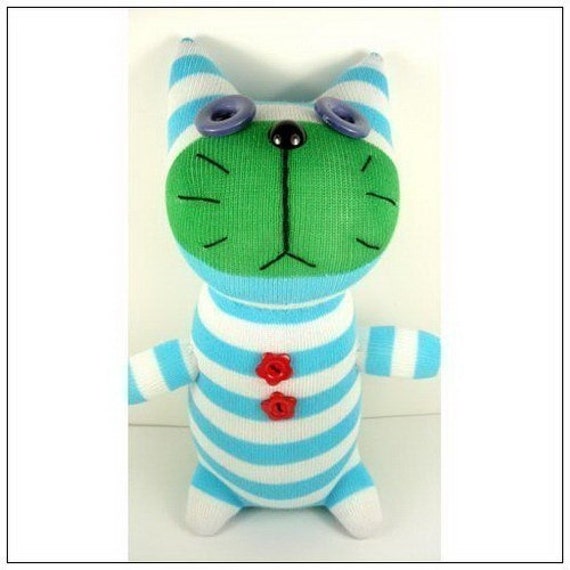 Handmade Sock Cat Kitty Stuffed Animal Doll Baby Toys