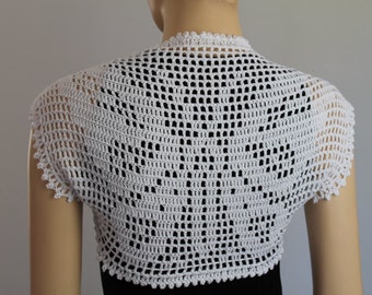 Crochet Cotton White Butterfly Wedding Shrug Bolero / Fall Spring Fashion