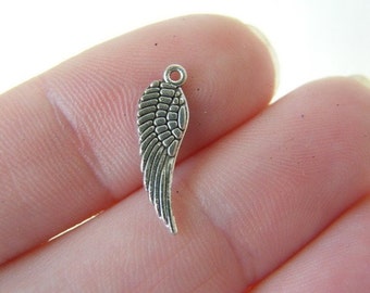 BULK 50 Angel wing charms antique silver tone AW20