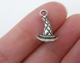 BULK 50 Witch or wizard hat charms antique silver tone HC108