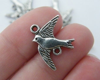 8 Swallow bird connectors antique silver tone B50