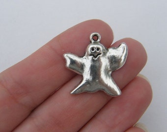 BULK 30 Ghost charms antique silver tone HC147