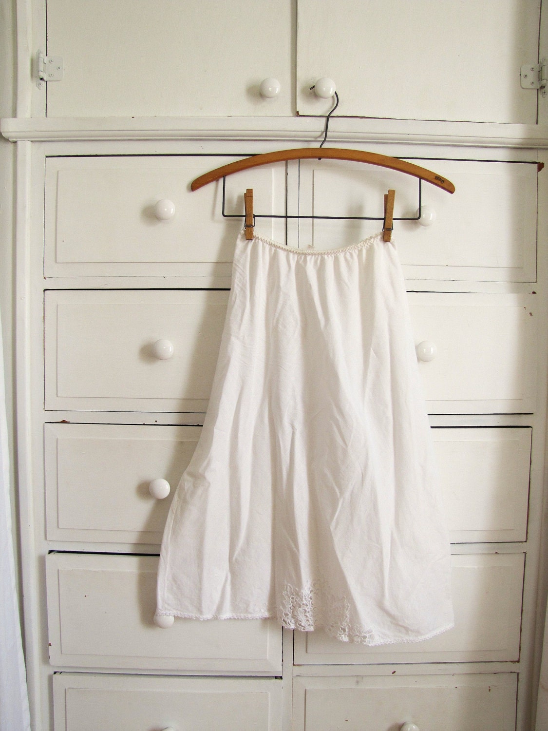 Vintage 1950's White Cotton Half Slip / Chemical Lace Slip