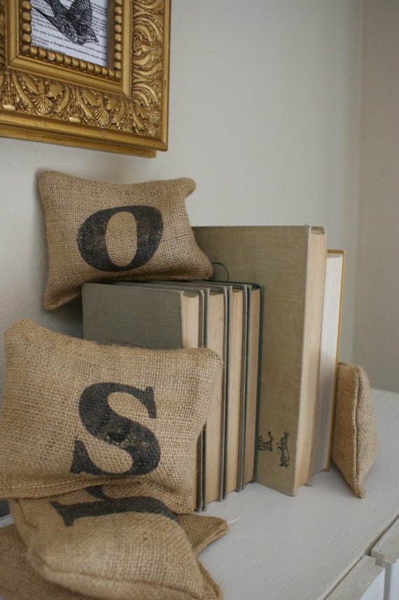 NEW...Petite Bookend Burlap Bean Bags...can be personalized