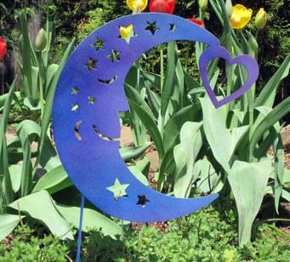 Items similar to Moon Garden Stake / Blue Moon Garden Art / Yard Art