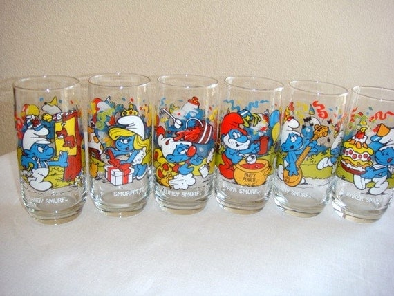 Smurf Glasses Tumblers from 1983 Set of 6