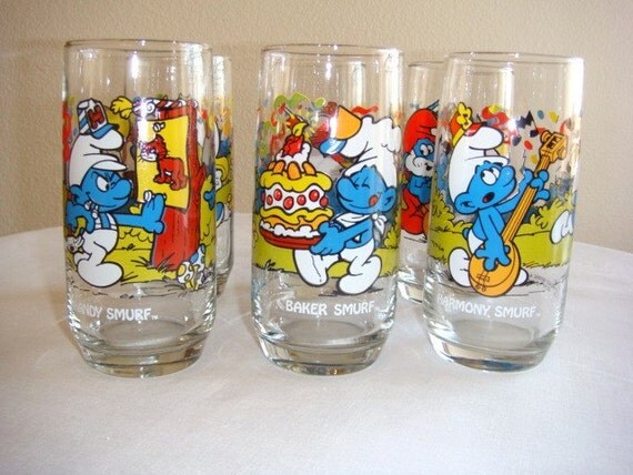 Smurf Glasses Tumblers from 1983 Set of 6