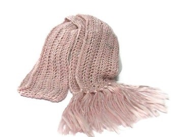 Sale CIJ Knit Scarf, Pink Scarf, Hand Knit Scarf, Gift For Her, Fashion Accessory, Women Scarf, Fiber Art, Lacy Scarf, Spring