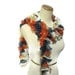 Hand Knit Ruffled Scarf - Orange Blue White