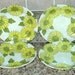 Vintage Flower Power Saucers Kitchen Retro Green Yellow Daisies