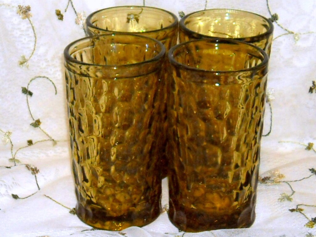 Vintage Drinking Glasses Amber Rock Glassware 1960s