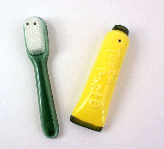 Vintage Toothbrush and Toothpaste Salt and Pepper Shakers