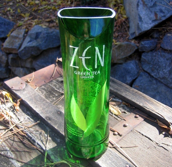 Zen Green Tea Liqueur VASE reclaimed repurposed by BottlesNWood