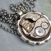 JOURNEY till end of Time, steampunk Elgin pocket watch movement necklace in antique silver with surgical steel rolo chain