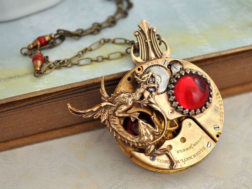 THE FIRE CHASER steampunk vintage brass Elgin pocket watch