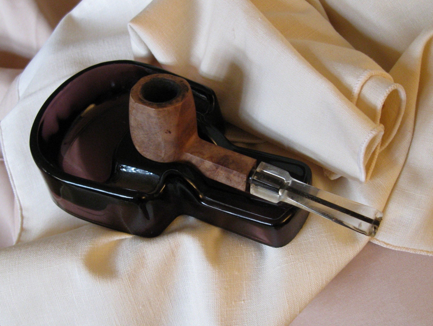 Vintage Amethyst Glass Pipe Holder Ash Tray