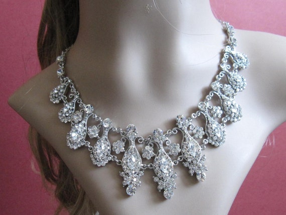 Swarovski rhinestones necklace and earrings by sustyle88 on Etsy