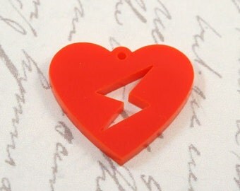 Laser cut acrylic lightning strike heart pendant x 3