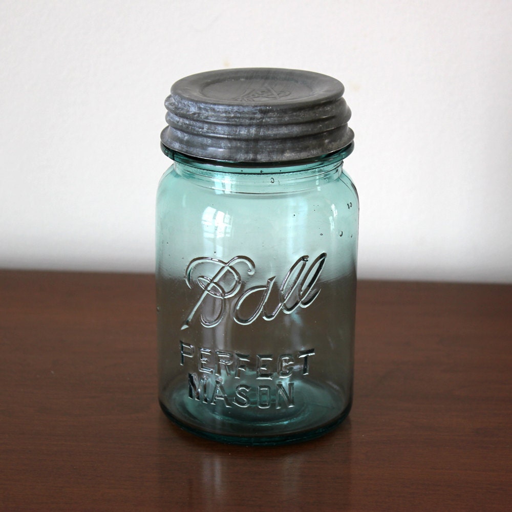 Number 13 Blue Vintage Ball Pint Perfect Mason Jar with Zinc