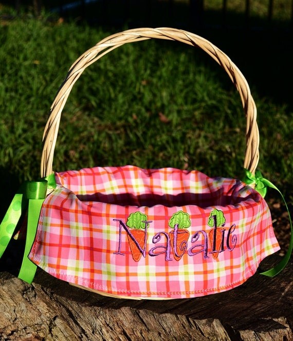 Items similar to Personalized lined Easter Basket for Girls or Boys 2 ...