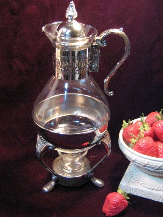 Vintage Silverplate & Glass Coffee Tea Server Carafe with