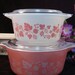 Vintage Pyrex Pink Gooseberry Covered Casserole Set