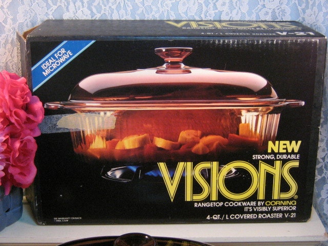 Corning Pyrex Brown Visions Cookware Glass 4 Qt Roaster New In