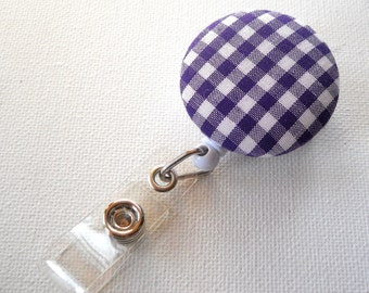 Purple Gingham - Retractable ID Badge Reel - Handmade Badge Reel - Cute ID Badge Holder - Nurse Badge Clip - Teacher Gift