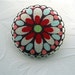Brooch from a fabric covered button, handmade by JEJEWELED