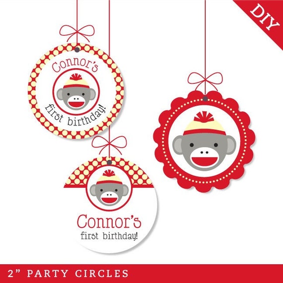 Sock Monkey party - Personalized DIY printable party circles Il_570xn