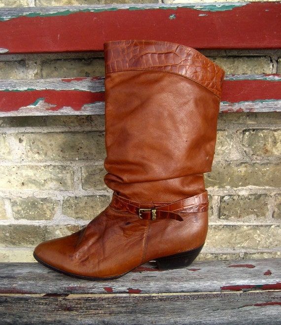 Vintage Tall Brown Leather Buckle Boots