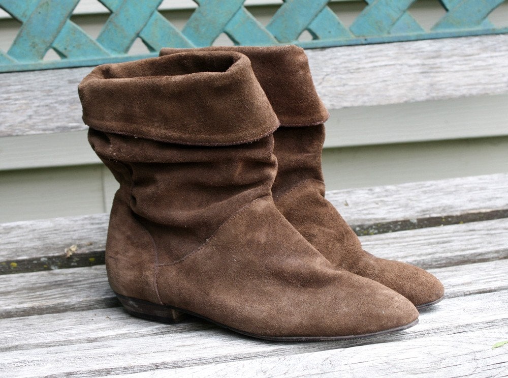 Vintage Brown Suede Slouch Ankle Boots