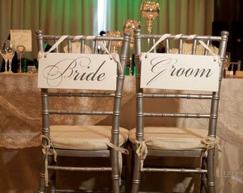 Wedding Signs, Bride and Groom Chair Signs and/or Thank You Signs. 6 X 12 inches, Reception Signs, Seating Signs, Photo Props.
