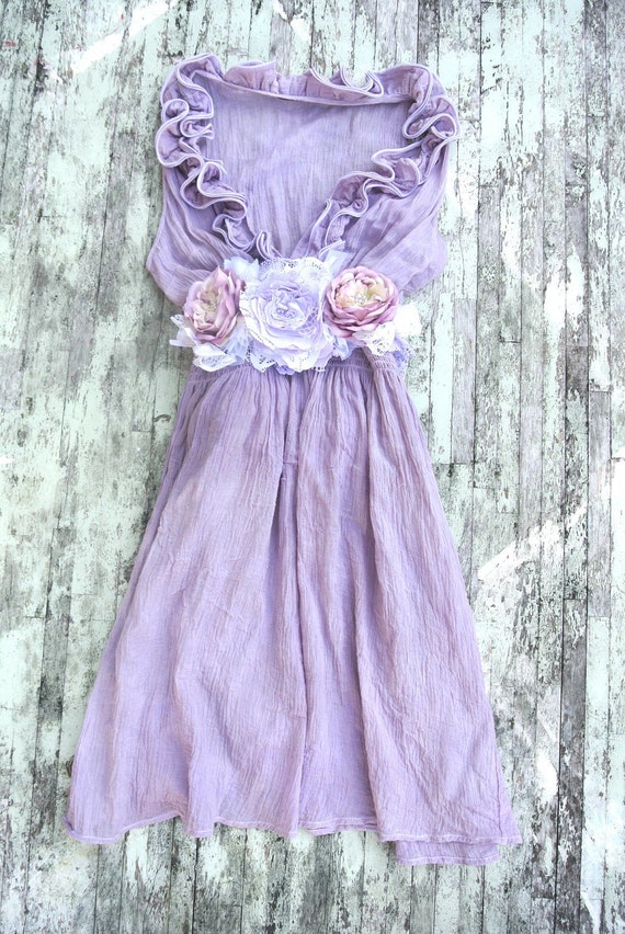 Spring Plum Gypsy gauze Sundress French country Ruffle Dress