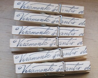 NEW italian script shabby chic clothes pins lot of 6