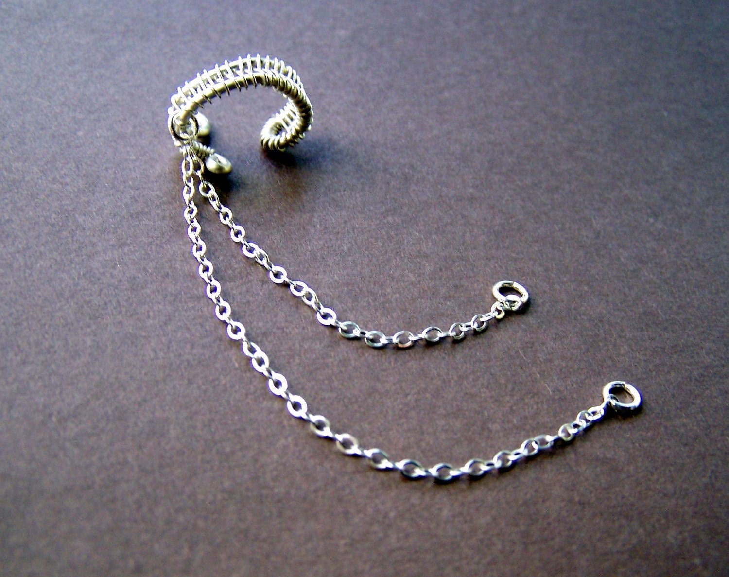 Ear Cuff with Chain Sterling Silver Ear Cuff by stonehorsedesigns