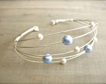 Clustered Blue and White Pearls - Bracelet - Wedding, Bride, Bridal, Bridesmaid, Mother's Day