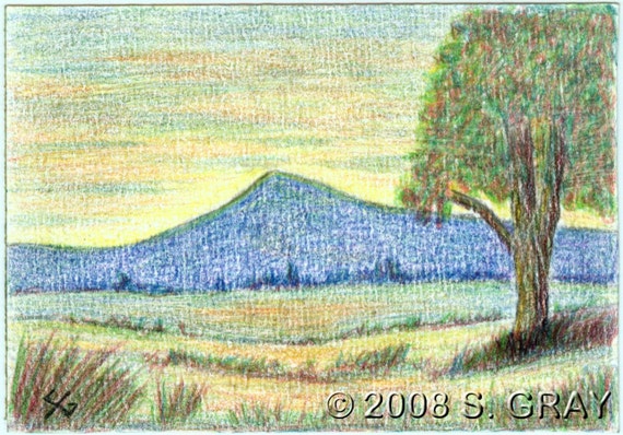 Items similar to ACEO Mountain Sunset original colored ...