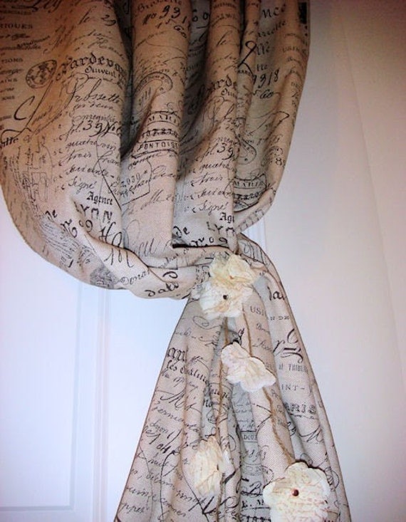 Vintage French Script Curtain Panel